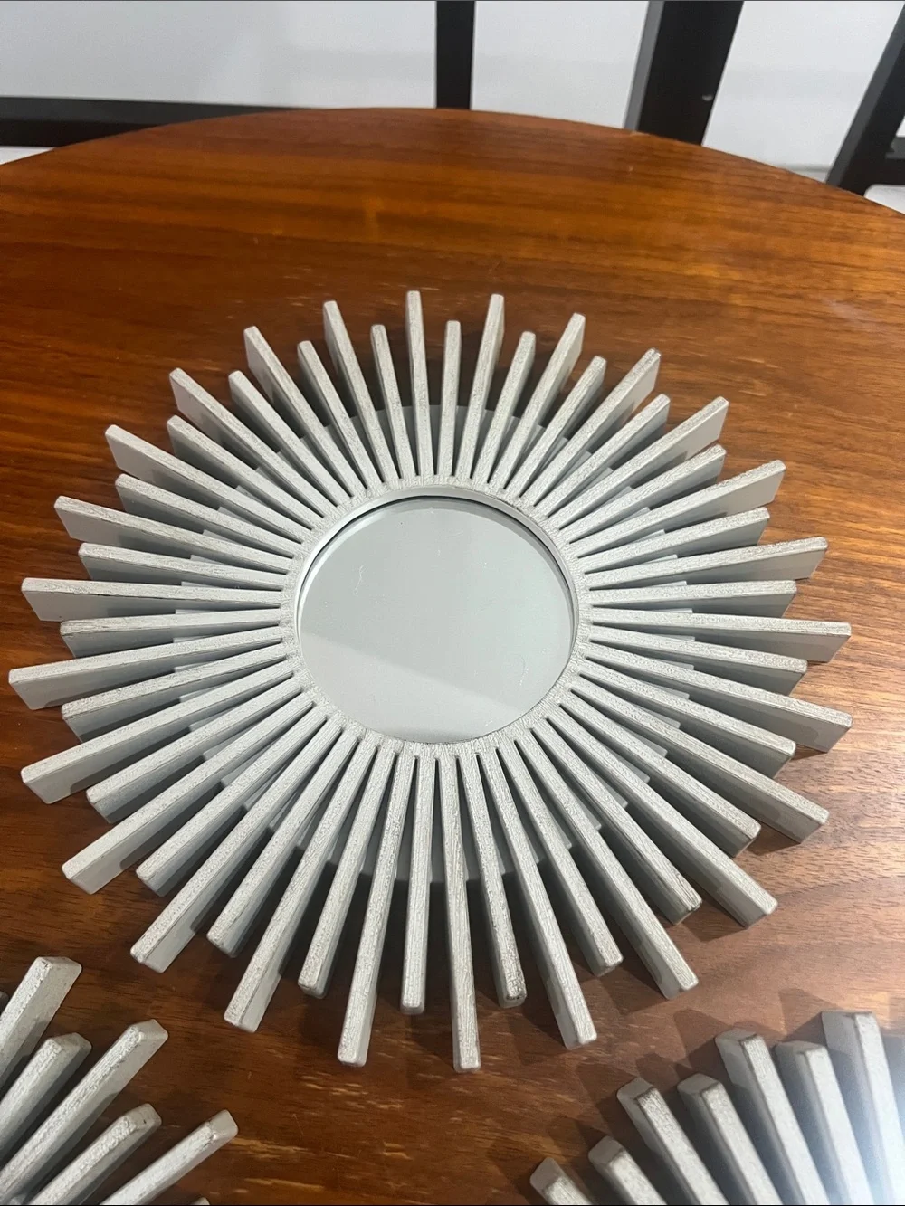 Decorative Sunburst Wall Mirrors - Set of 3, Gray
